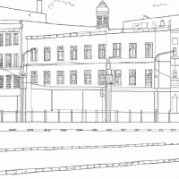 Плоский Стиль 2D анимации, стиль карандаш, изображение показывающих разрушенные здания и объекты инфраструктуры (школы, больницы и т.д.), а также людей находящихся в бедствии и нуждающихся в гуманитарной помощи.